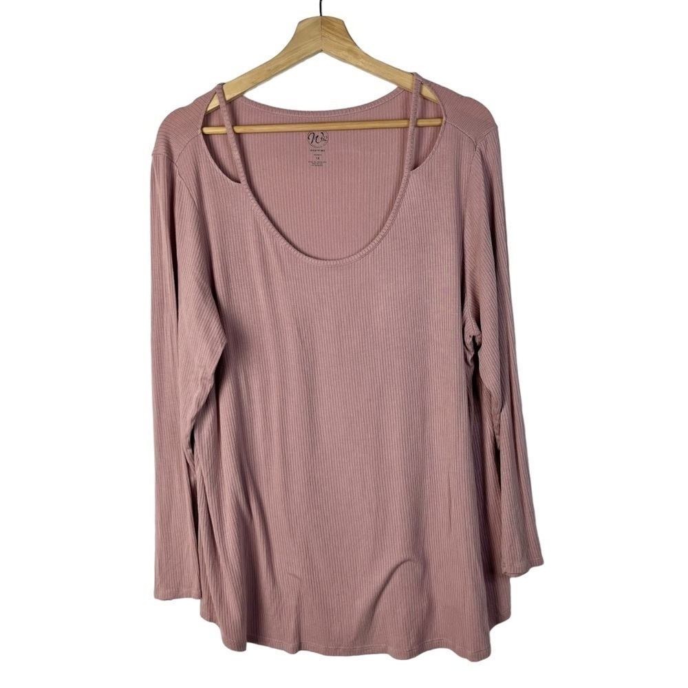Westport Mauve Rose Pink Scoop Neck‎ Ribbed Long Sleeve T-Shirt 1X